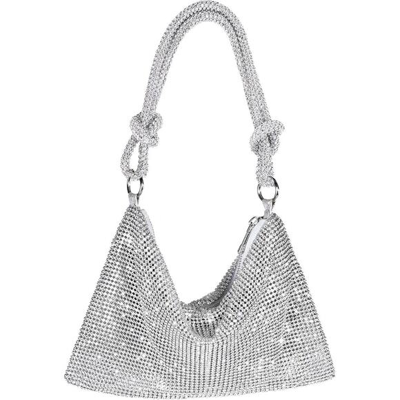 Set of Sparkly Silver Evening Bag / Nautical Anchor Keychain Sparkling Charm - Picture 2 of 9